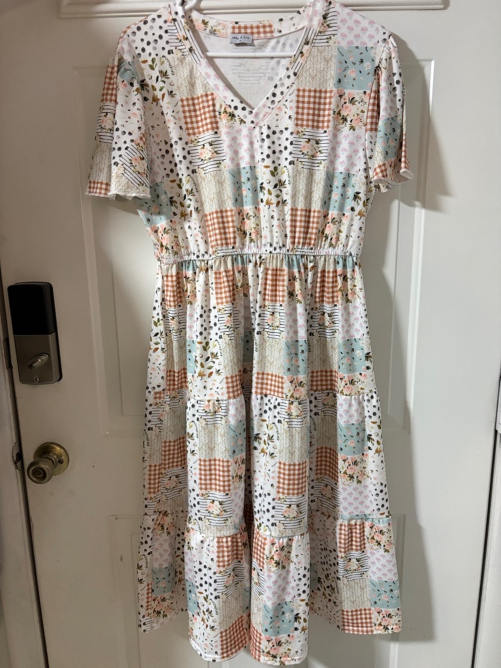 Women’s Pastel Patchwork Tiered Maxi Dress - White/Mint/Pale Pink